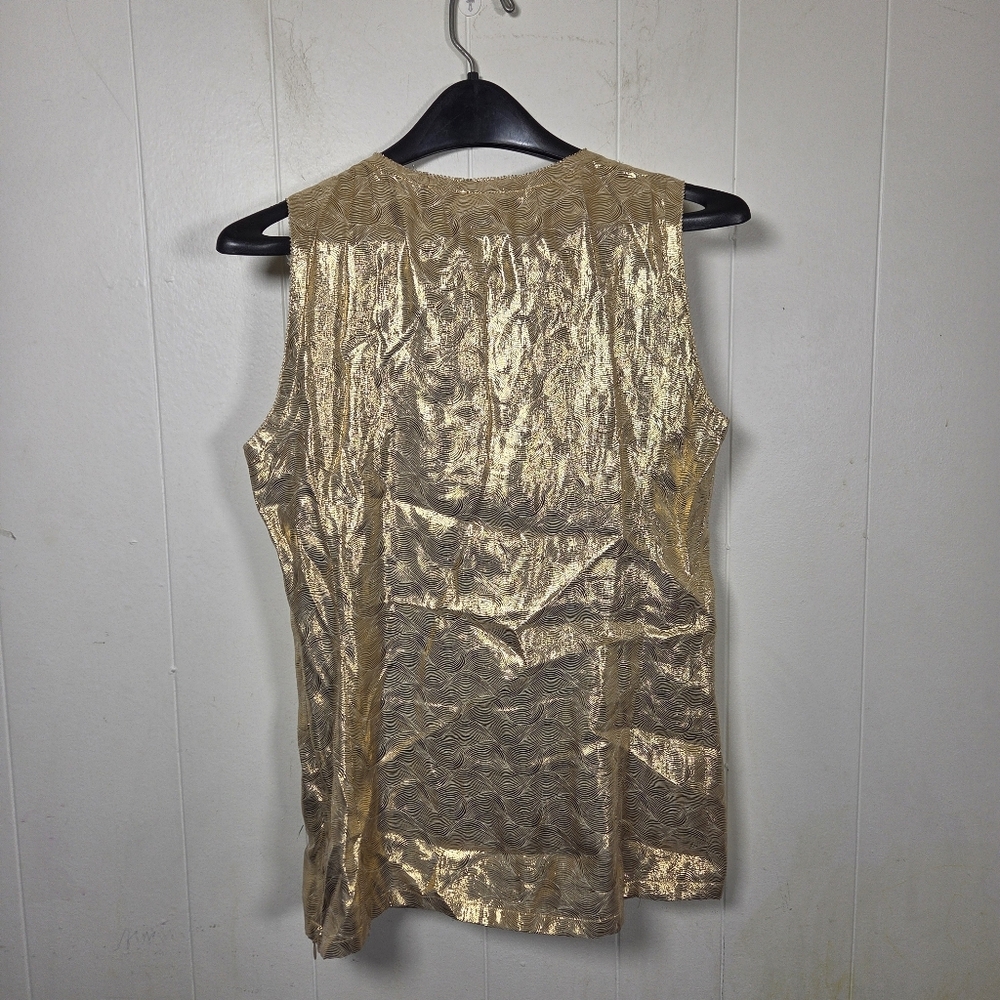 Tory Burch Trumpet Sleeveless Gold Ruffle Silk Blend Blouse Size 6 - Picture 3 of 16